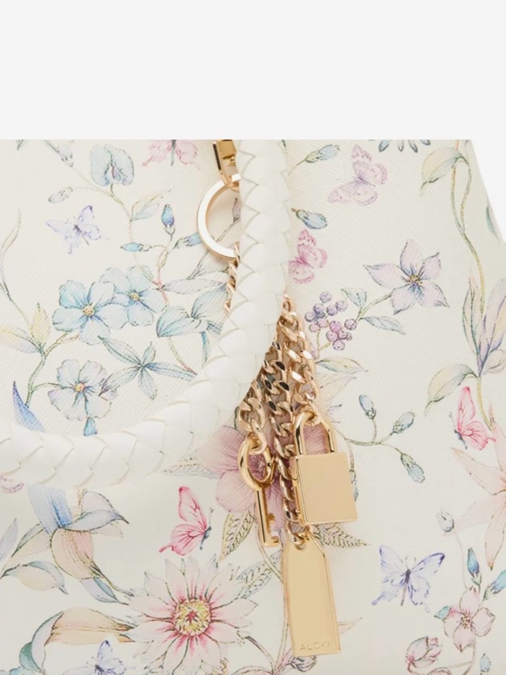 ALDO Cream Floral Satchel with Gold Tassel Charm - Picture 5 of 5